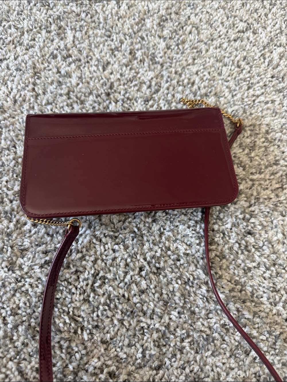 Saint Laurent Burgundy Patent Leather Logo Crossbody Wallet with Gold Chain - Picture 7 of 10